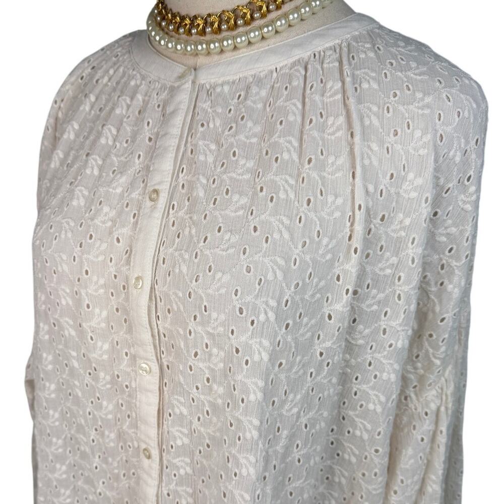 Free People Maddison Eyelet Cotton Blouse Ivory white Oversized Balloon XL - Picture 7 of 15